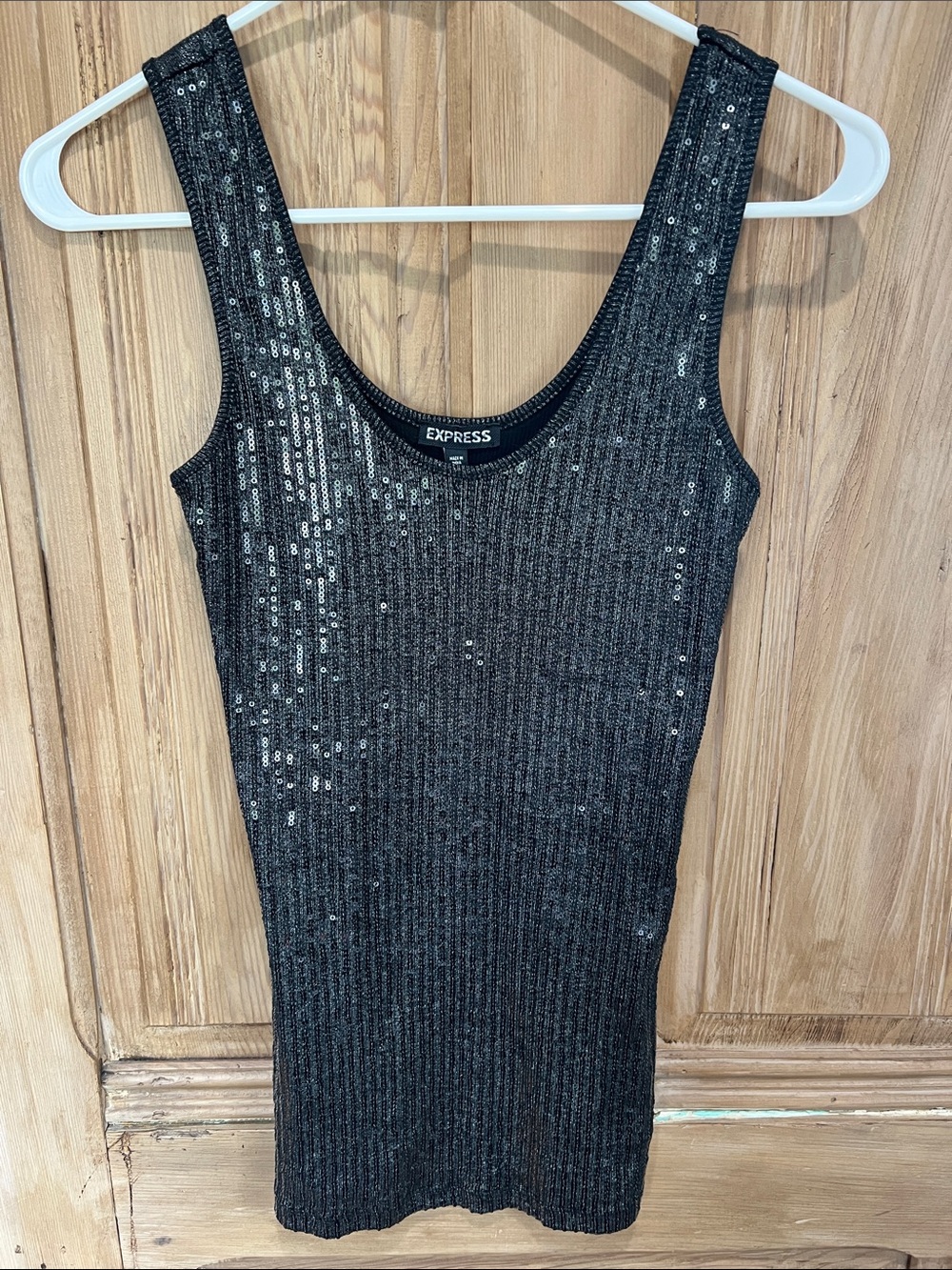 Express Black Sequin Ribbed Tank